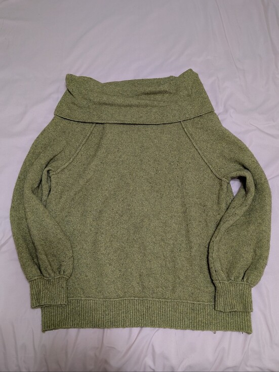 Free People Sweaters - Free People Olive Green Off-the-Shoulder Knit Sweater
